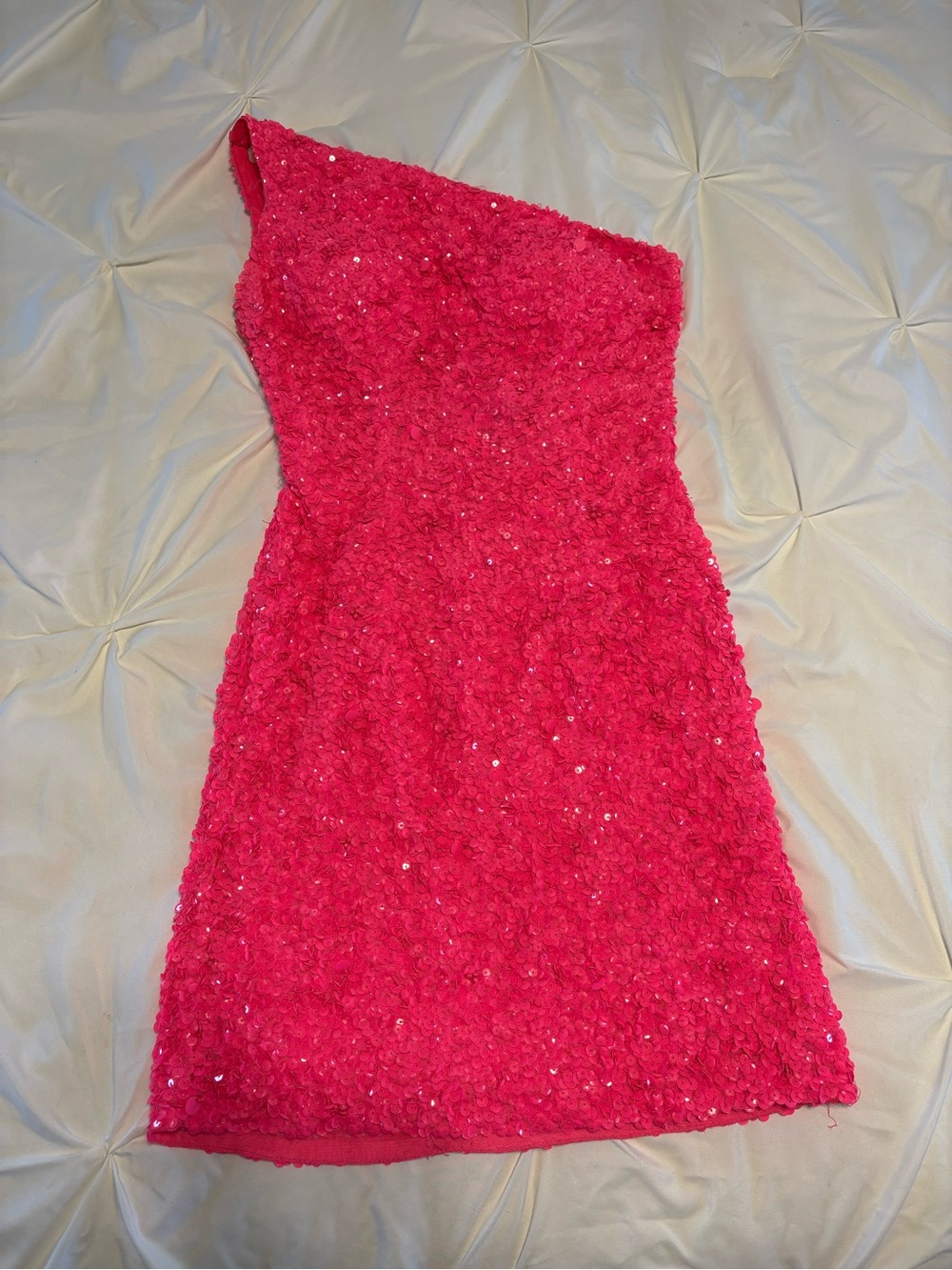 Sherri Hill Neon Pink One-Shoulder Dress - Picture 9 of 13